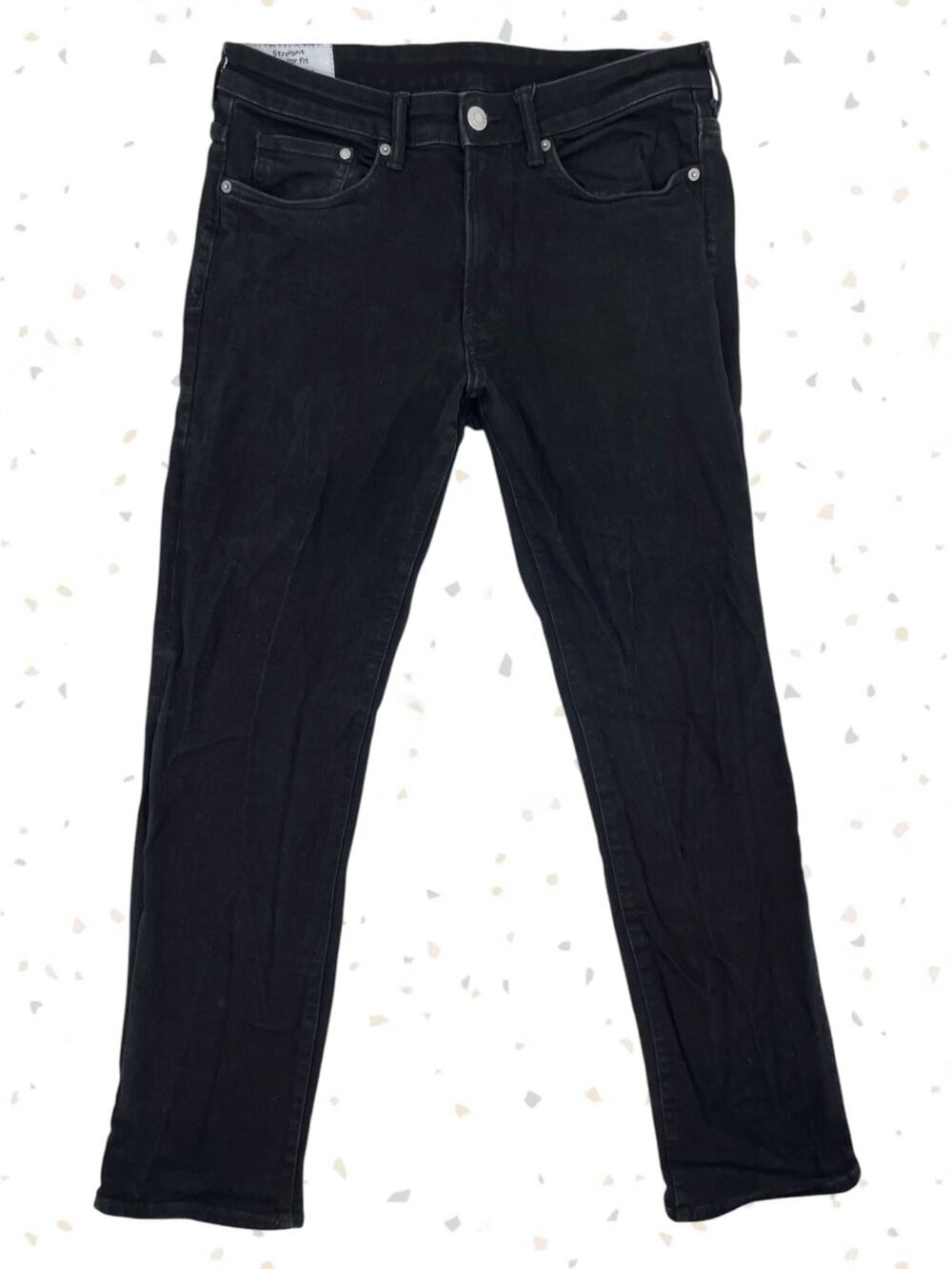 H&M Black Jeans Minimalist Denim Straight Regular Fit Dark Pants Size 33 x 32